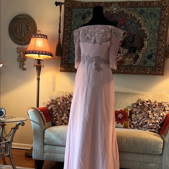 Elegant Formal Pink Lace Evening Gown - Picture 3 of 8